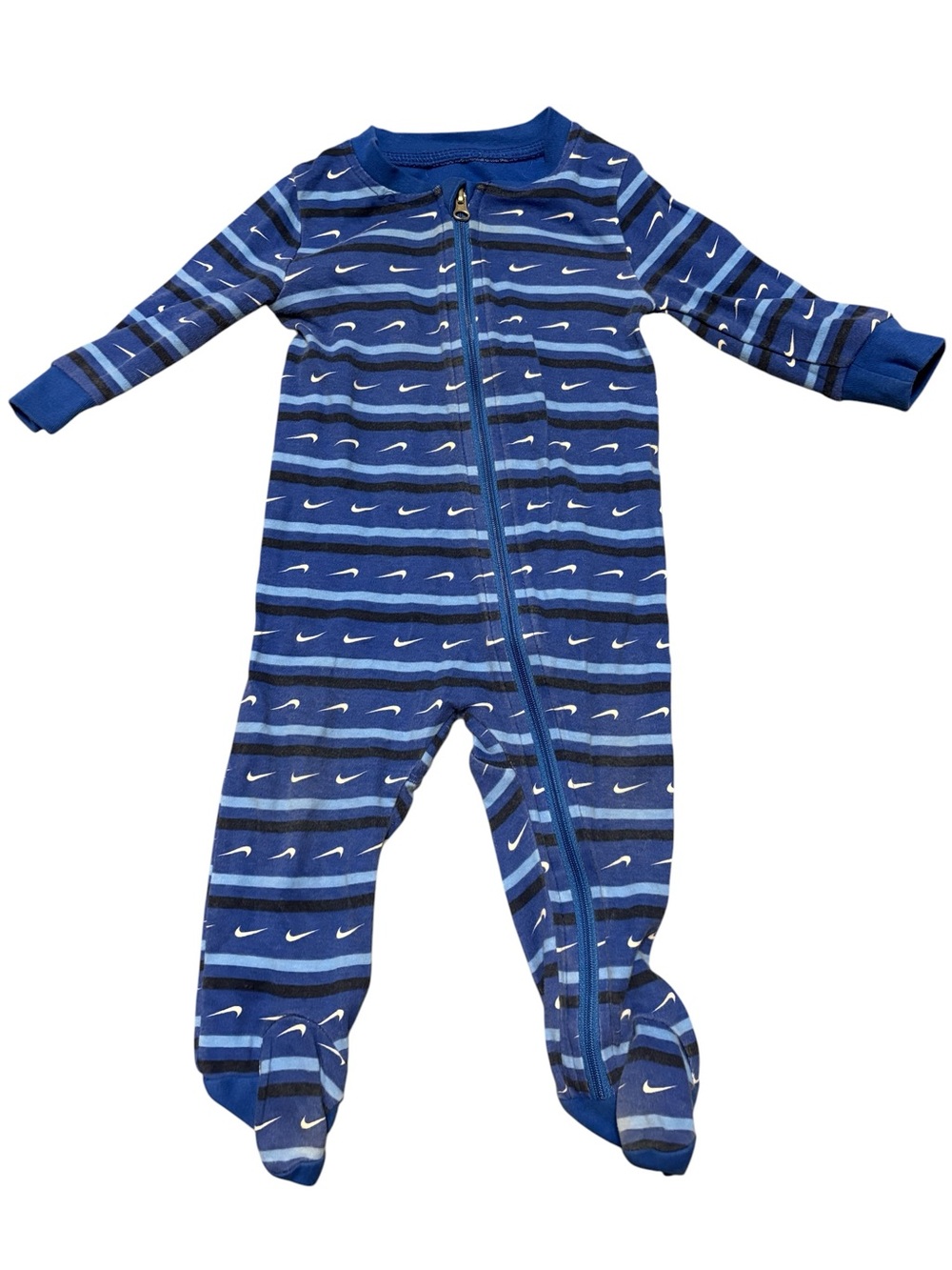 Nike 6 Month Blue Striped Zip-Front Footie Pajamas